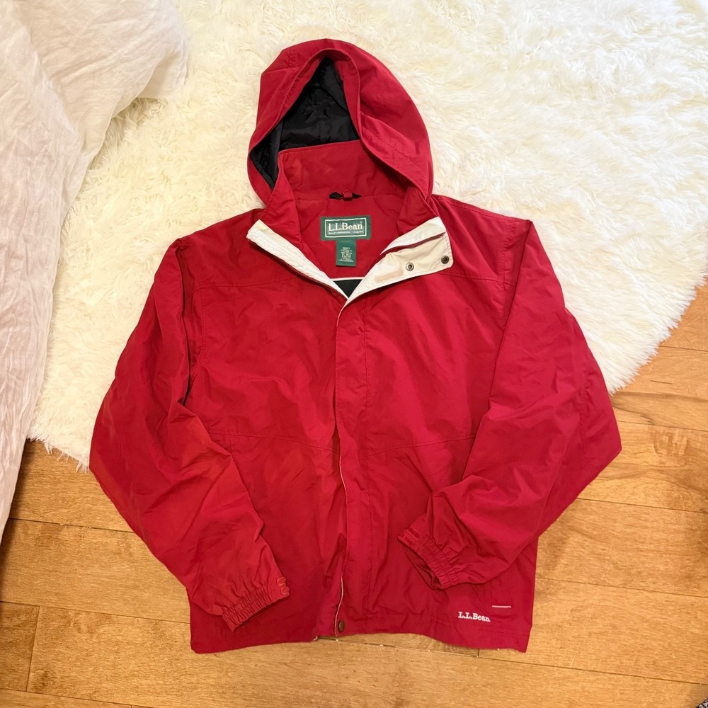 LL Bean Red Hooded Windbreaker Jacket Mens XL Vintage Gorpcore Technical 0BCY9